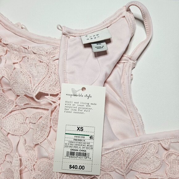 Cottagecore Pastel Pink Mini Scalloped Lace Halter Dress, A New Day™, XS, NWT - Picture 3 of 8